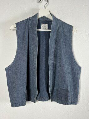 Vintage Mobile Closet Blue Cotton Open Front Made to Order Vest Medium Casual
